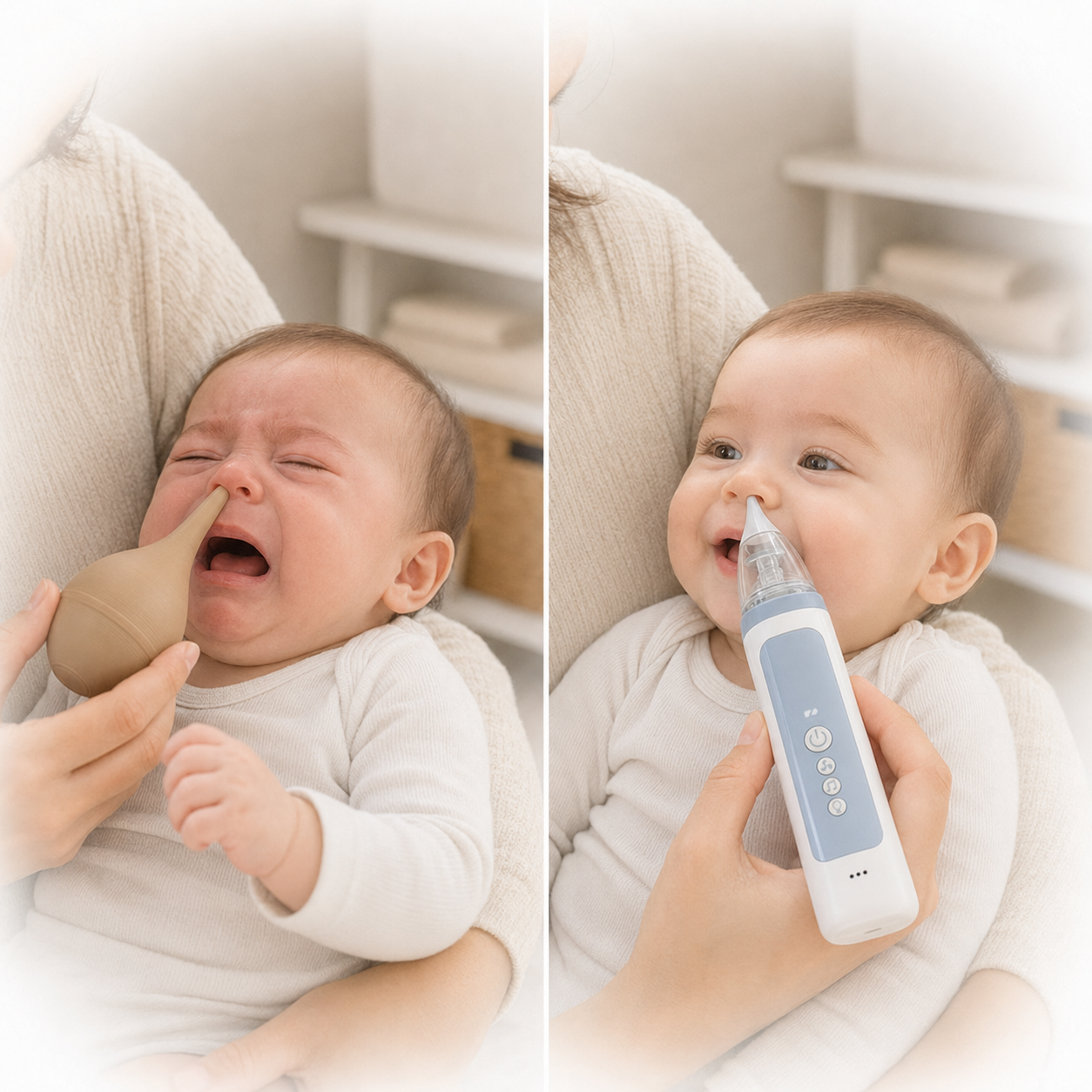 Bulb syringe, mouth aspirator, and PureCanal electric nasal aspirator comparison